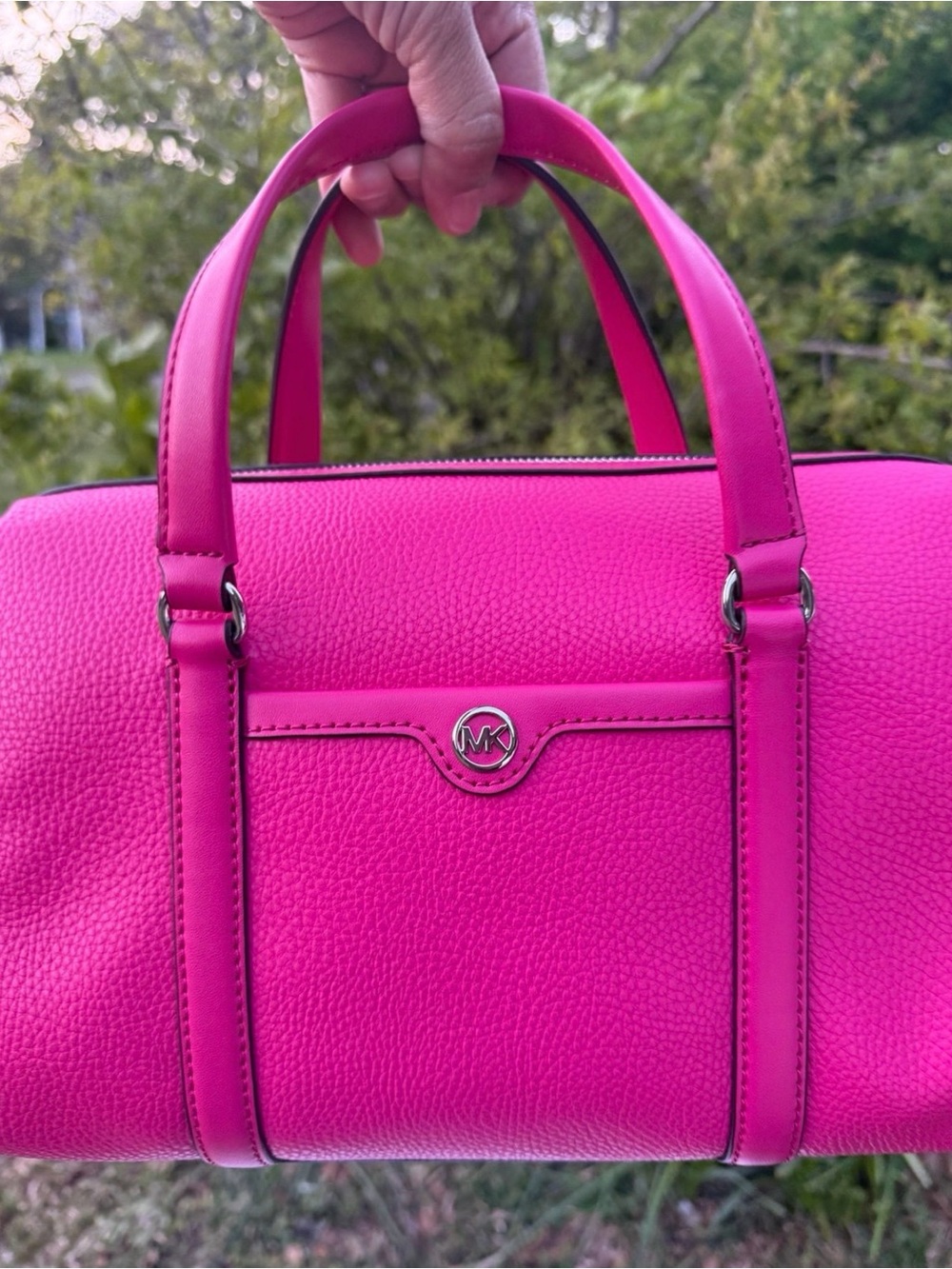 Michael Kors Medium Duffel Leather Satchel Bag in Dragonfruit NWT